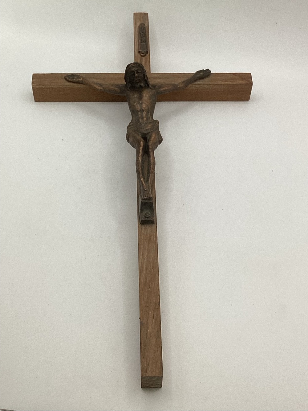 Brown Wooden Crucifix with Bronze-Tone Corpus